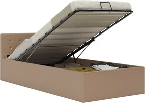 vidaXL kávészínű műbőr hidraulikus ágykeret ágyneműtartóval 100x200 cm