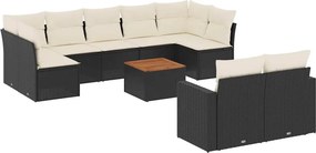 vidaXL 10 részes fekete polyrattan kerti ülőgarnitúra párnákkal