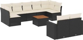 vidaXL 10 részes fekete polyrattan kerti ülőgarnitúra párnákkal