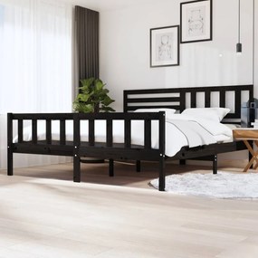 Fekete tömör fa ágykeret 200 x 200 cm