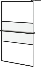 vidaXL fekete ESG üveg és alumínium zuhanyfal polccal 115x195 cm