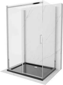Mexen Omega, 3 falas zuhanykabin tolóajtóval 110 (ajtó) x 100 (fal) x 190 cm, 8mm átlátszó üveg, króm profil + fekete SLIM zuhanytálca, 825-110-100-0…