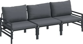 vidaXL Kerti Kanapé Szett párnával 3 pcs Fekete Acél