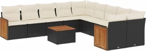 vidaXL 11 részes fekete polyrattan kerti ülőgarnitúra párnákkal