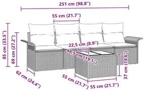 5 Darab Kert Kanapé Szett Párnákkal Szürke Poli Rattan