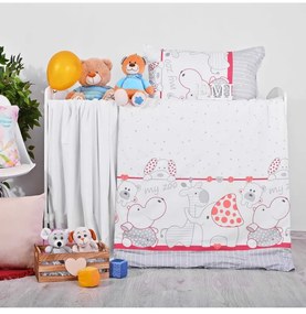 EMI ZOO szürke-piros gyermek ágyneműhuzat, Gyerekgarnitúra 90x130 + 45x65