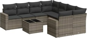 vidaXL 9 részes szürke polyrattan kerti ülőgarnitúra párnákkal