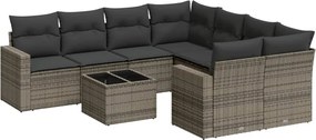 vidaXL 9 részes szürke polyrattan kerti ülőgarnitúra párnákkal