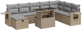 vidaXL 9 részes bézs polyrattan kerti ülőgarnitúra párnákkal