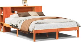 vidaXL barna tömör fenyőfa könyvespolcos ágy matrac nélkül 140 x 190cm