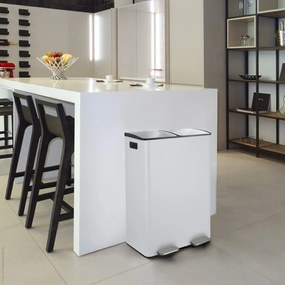 Matt fehér acél szelektív pedálos szemetes 2x30 l Aliya – Spirella