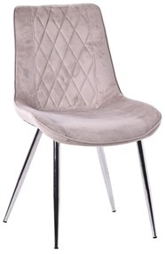 Scaun de masă elegant, cu tapițerie din catifea gri și picioare cromate