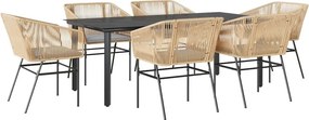 vidaXL 7 észes barna polyrattan üveg kerti étkezőgarnitúra párnával
