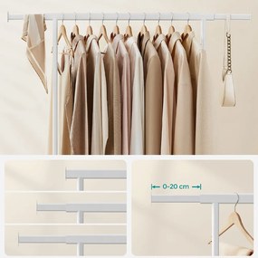 Állítható magasságú gurulós ruhatartó állvány, fehér