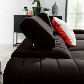 Sötétbarna bársony kinyitható-tárolóhelyes sarokkanapé (jobb oldali-heverő résszel) Grayson – ELTAP