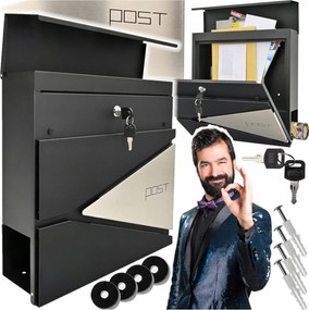 Levél- és szórólaptartó doboz Postaláda otthoni újság 2xANTRACIT Kulcs