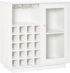 HOMCOM Borospalack Tartó Üveg Tartóval és Szekrénnyel, 20 Borospalackhoz, Üvegajtós Boroszekrény, 80x36x85 cm, Fehér | Aosom