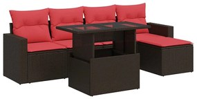 vidaXL 6 részes barna polyrattan akácfa kerti ülőgarnitúra párnával