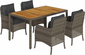 vidaXL 5 részes szürke polyrattan kerti étkezőgarnitúra párnával