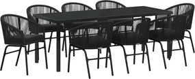 vidaXL Kert étkező szett 9 pcs Fekete Porszórt acél