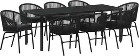 vidaXL Kert étkező szett 9 pcs Fekete Porszórt acél
