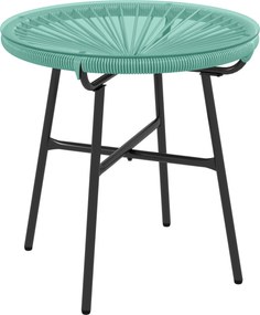 Outsunny Kerek Kerti Kávézó Asztal Rattan Hatású Gyantából, Fém és Edzett Üveg Felső Ø 50 x 50 cm Zöld | Aosom