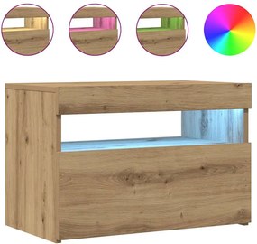 vidaXL kézműves tölgy szerelt fa TV-szekrény LED-ekkel 60x35x40 cm