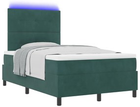 Boxspring Ágy Mattal és LED-del Sötét Zöld 120x200 cm Bársony