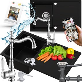 Egymedencés Gránit Mosogató Fekete Csepegtetővel +csaptelep Adagoló