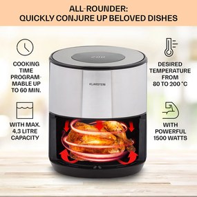 Klarstein Crisp-Pro, forrólevegős fritőz, 1500 W, 4.3 l, rozsdamentes acél