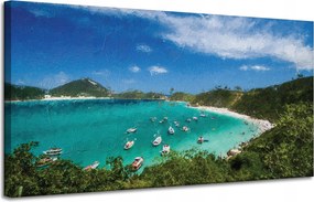 Vászonkép Nyár Hegyek Tó Csónakok Nap 120x60 cm