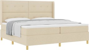 vidaXL Boxrugós ágy matracmal fejtámlával Krém 200 x 200 cm szövet