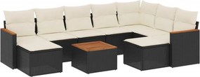 vidaXL 10 részes fekete polyrattan kerti ülőgarnitúra párnákkal