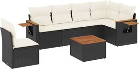 vidaXL 7 részes fekete polyrattan kerti ülőgarnitúra párnával