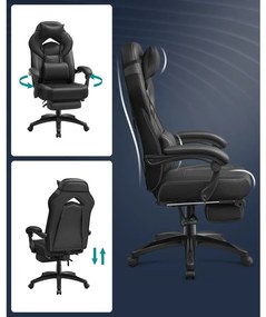Irodai szék, gamer szék műbőr, ergonomikus kialakítás, fekete