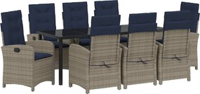 vidaXL Kert étkező szett párnával 9 pcs Szürke polirattan