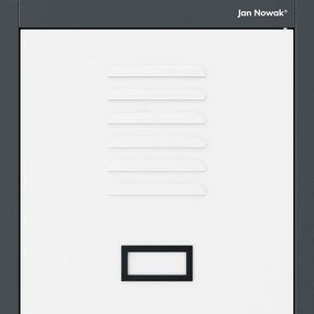 Pléh öltözőszekrény talpazaton, kétmodulos, polccal és köztes fallal KACPER, 800 x 1800 x 500 mm, antracit-fehér