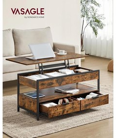 VASAGLE felnyitható fedelű dohányzóasztal rusztikus barna és tintafekete színben