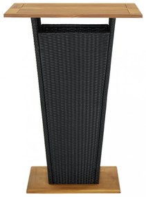 fekete polyrattan és tömör akácfa bárasztal 80 x 80 x 110 cm