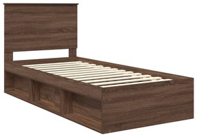 vidaXL Ágykeret fejtámlával Barna Tölgy 100 x 200 cm Tömör fenyőfa