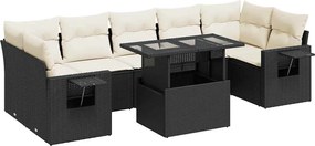 vidaXL 8 részes fekete polyrattan kerti ülőgarnitúra párnákkal