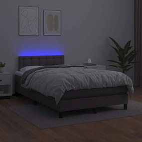 szürke műbőr rugós és LED-es ágy matraccal 120x190 cm
