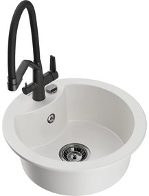 Mexen Diego 1 rekeszes gránit mosogató Duo konyhai csapteleppel, fehér - 6512-20-671701-70-B