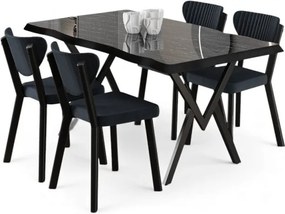 Akort étkezőgarnitúra, fekete márvány-antracit, 130 cm