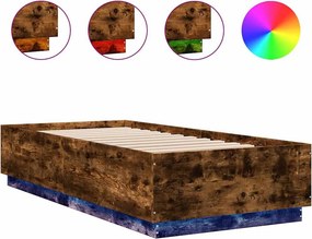 vidaXL füstös tölgy színű szerelt fa ágykeret LED-del 100 x 200 cm