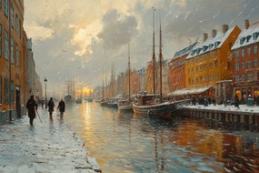 Canvas Vászonkép Dánia Koppenhága Nyhavn Kikötő Hajó Vízpart 60x40