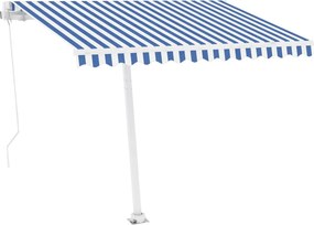 vidaXL kék és fehér kézzel kihúzható póznás napellenző 300 x 250 cm