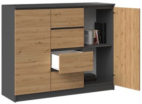 Riano MIX 2D4S komód, 120x97x40 cm, antracit-tölgy