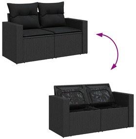vidaXL 6 részes fekete polyrattan akácfa kerti ülőgarnitúra párnákkal