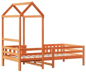 viaszbarna tömör fenyőfa ágykeret tetővel 75 x 190 cm